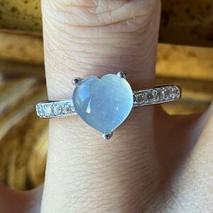 Genuine Aquamarine Sterling Silver Heart Ring Size 8